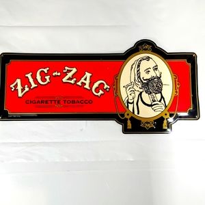Vintage Zig Zag Man Cigarette Tobacco Raised Tin Tacker Advertising Sign  24"